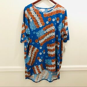 NWT Lularoe Irma Tunic Large American Flag blue white flowers floral